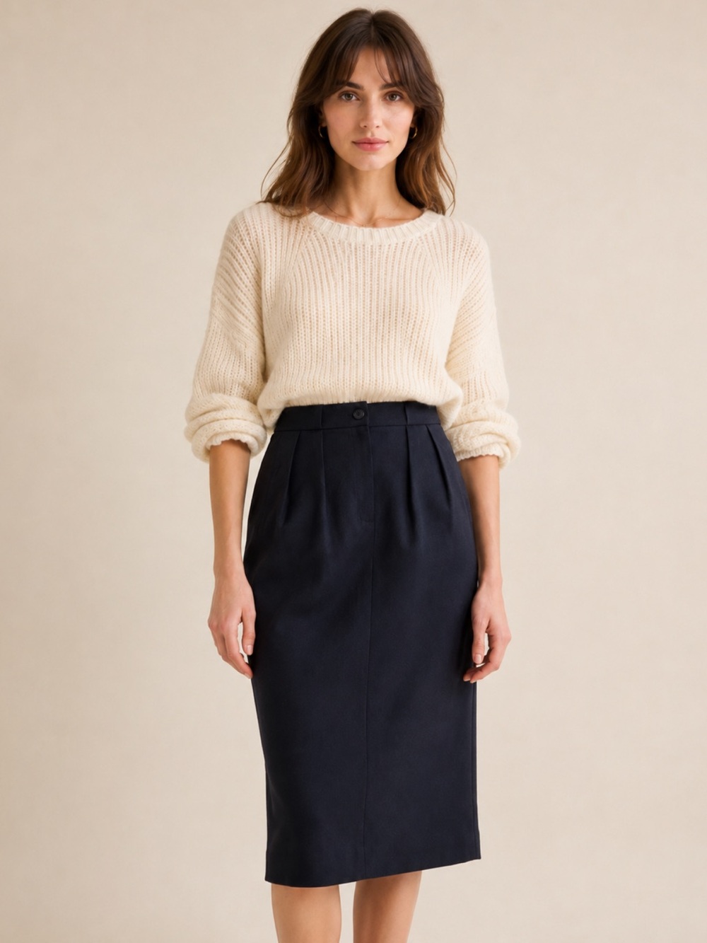 Jones New York 100% Wool Classic Navy Pencil Midi Skirt Vintage Fits Size 6
